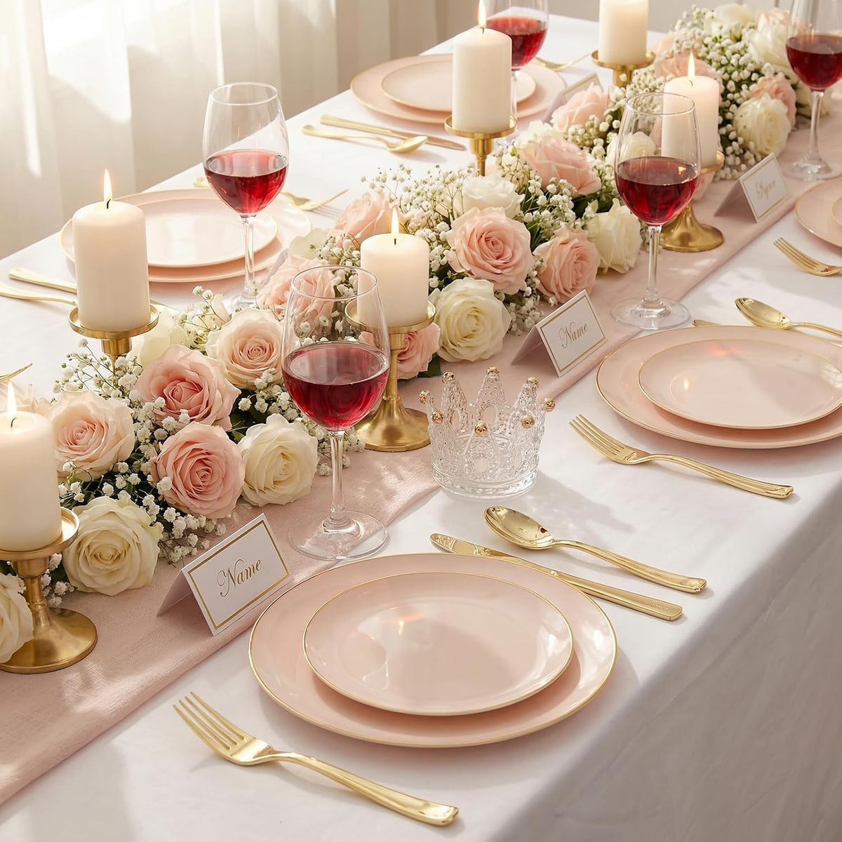 175PCS Pink Plates Disposable - Pink and Gold Plates for Baby Shower