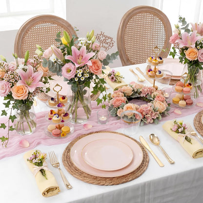 175PCS Pink Plates Disposable - Pink and Gold Plates for Baby Shower