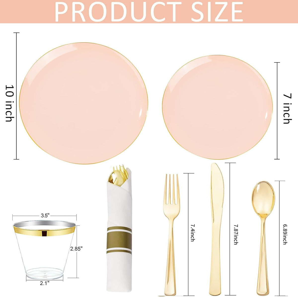 175PCS Pink Plates Disposable - Pink and Gold Plates for Baby Shower