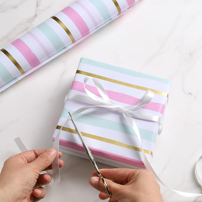 Striped Wrapping Paper Roll Pink & Gold Stripe Design for Women