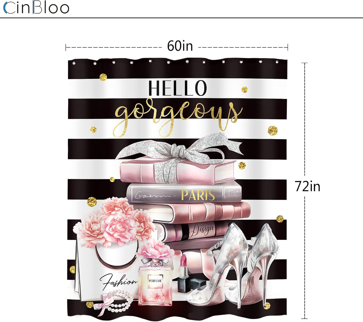 Black Pink Fashion Black White Girly Girls Bathroom Shower Curtain Set