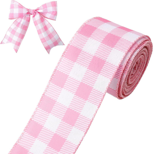 Pink and White Gingham Ribbon Spring Wired Ribbon 2.5 Inch Pink Buffalo Plaid Checkered Ribbon 10 Yards for Gift Wrapping DIY Crafts Wreath Bouquet Baby Shower Spring Summer Party Home Decor