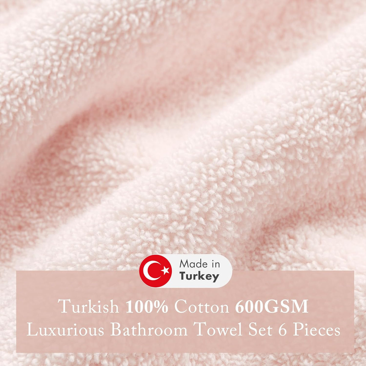 100% Turkish Cotton 600 GSM Bath Towel Set, 6 Piece, Blush