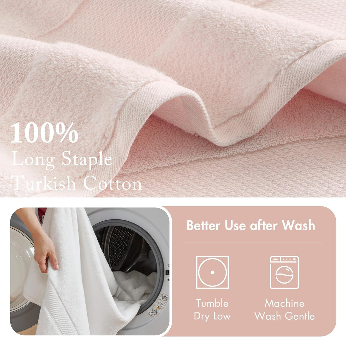 100% Turkish Cotton 600 GSM Bath Towel Set, 6 Piece, Blush