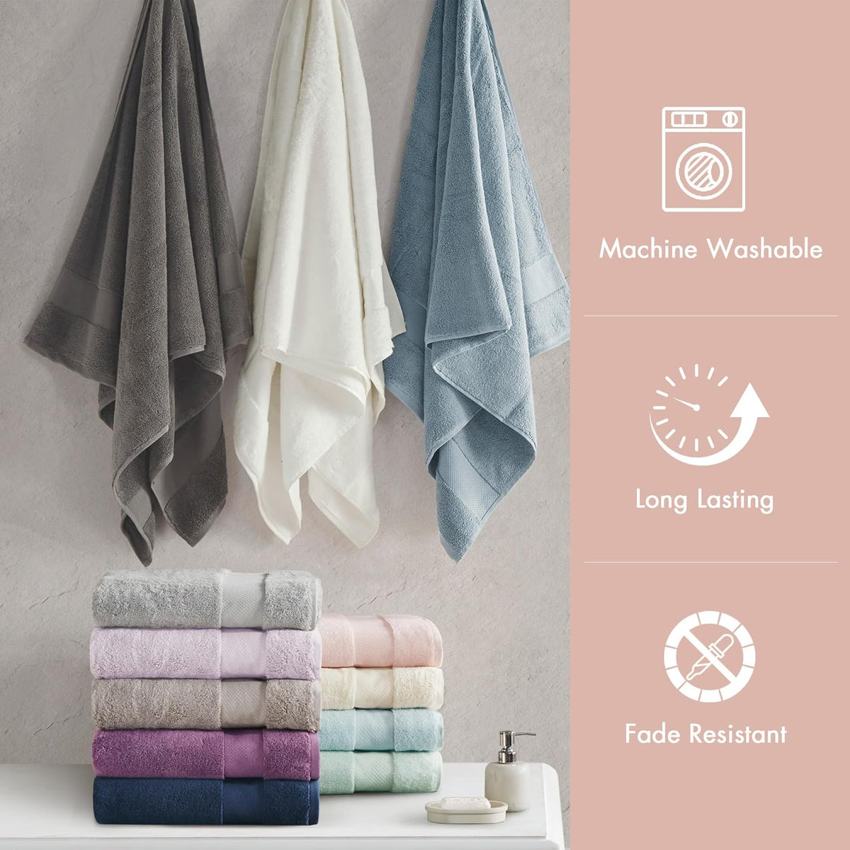 100% Turkish Cotton 600 GSM Bath Towel Set, 6 Piece, Blush