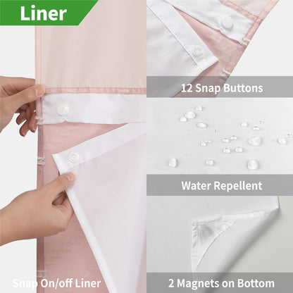 Blush Pink No Hook Shower Curtain with Snap-in Liner Set,Boho Modern Farmhouse White Tufted Chevron Striped Design,Woven Fabric Bathroom Curtain,71x74