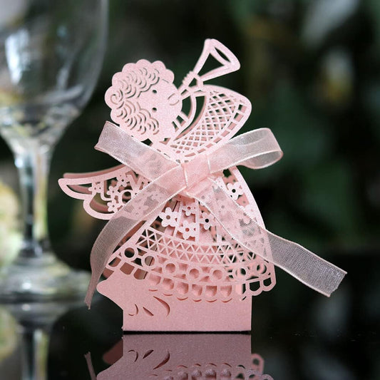 Katutude 50 Pcs Empty Candy Gift Boxes Favor Boxes with Ribbon Hollow Paper Gift Boxes Small Chocolate Candy Gift Box for Baby Shower Birthday Party Baptism Party