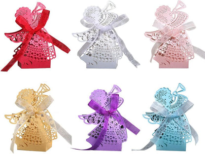 Katutude 50 Pcs Empty Candy Gift Boxes Favor Boxes with Ribbon Hollow Paper Gift Boxes Small Chocolate Candy Gift Box for Baby Shower Birthday Party Baptism Party