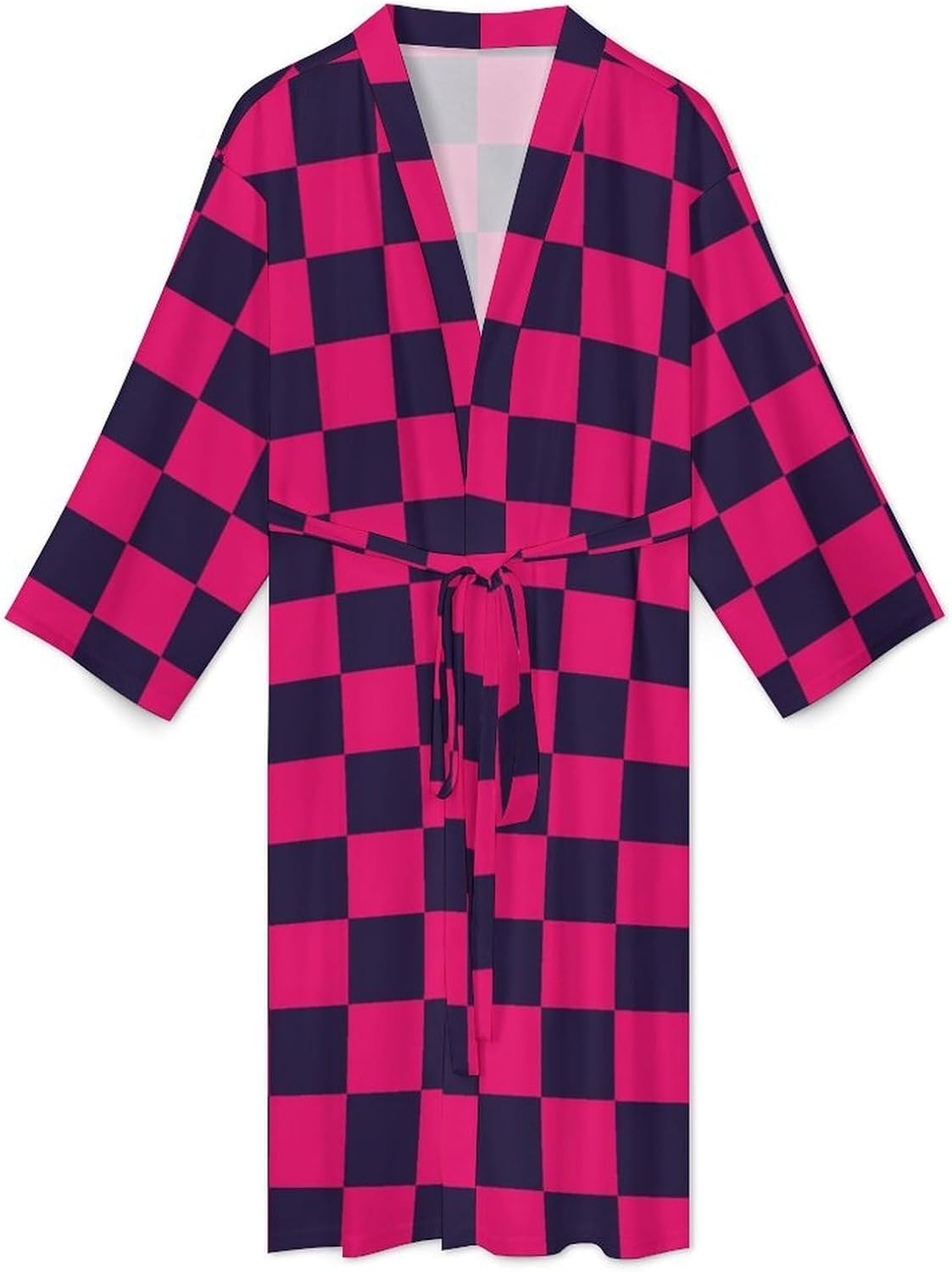 Navyblue Pink Checkered Print Robes for Men Women, Soft Bathrobe Long Men Womens Robes Lightweight Cozy Bath Robe
