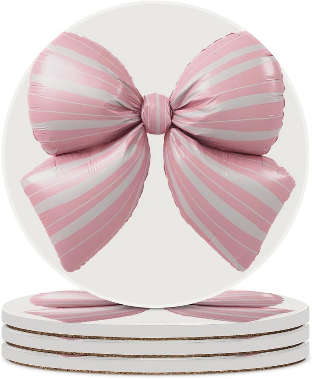 Light Pink Bow Balloon Candy Stripe Pattern Coasters Set of 4 Absorbent Coasters