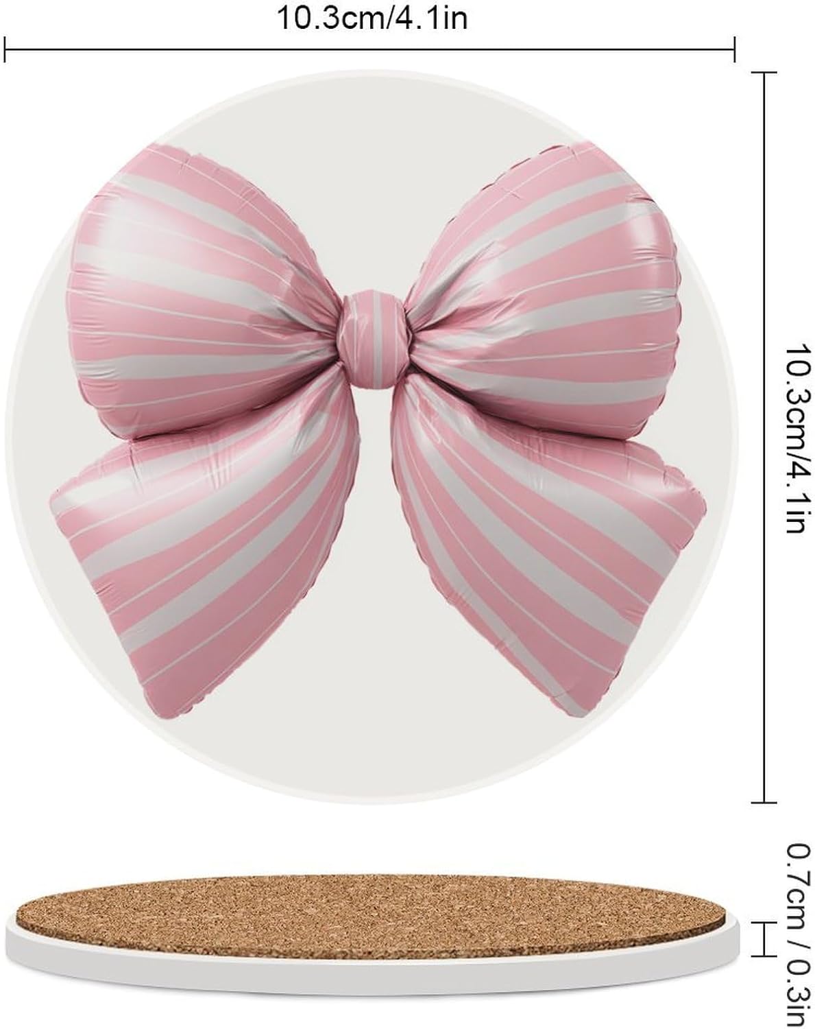 Light Pink Bow Balloon Candy Stripe Pattern Coasters Set of 4 Absorbent Coasters