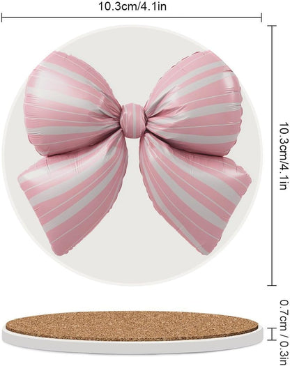 Light Pink Bow Balloon Candy Stripe Pattern Coasters Set of 4 Absorbent Coasters