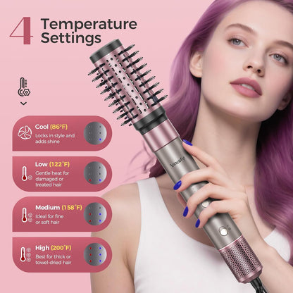7-in-1 Hair Dryer Brush Blow Dryer, Hot Air Brush Styler with Travel Bag– Fast Drying, Curling, Straightening & Volumizing – 1500W High-Speed Motor 110,000 RPM – All Hair Types – Pink