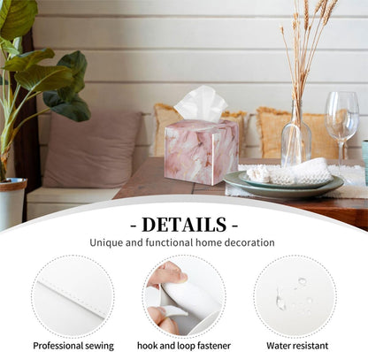 Tissues Cube Boxes, Square Tissue Holder for Bathroom Bedroom & Kitchen, Waterproof PU Leather Facial Tissues Boxes, Pink Rose Gold Marble Print