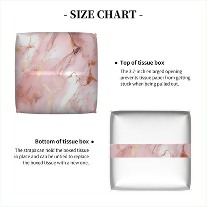 Tissues Cube Boxes, Square Tissue Holder for Bathroom Bedroom & Kitchen, Waterproof PU Leather Facial Tissues Boxes, Pink Rose Gold Marble Print