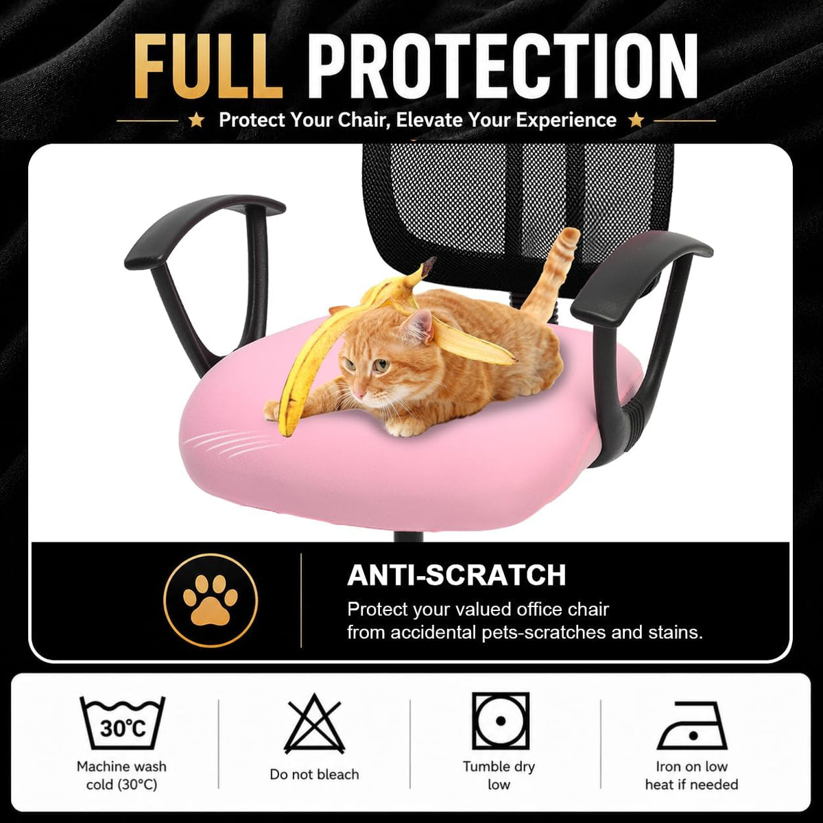 DEC Stretchable Desk Office Chair Seat Cushion Covers - Universal Spandex Computer Chair Slipcover - Anti-Scratch Dogs, Cats, Pets Removable Washable Cushion Protectors