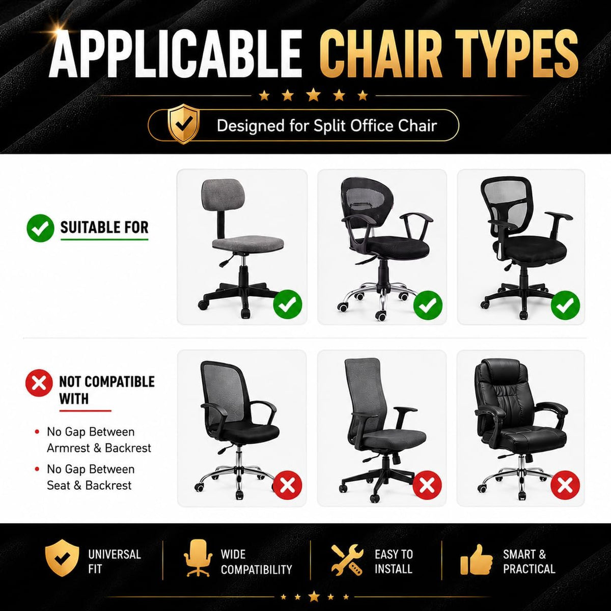DEC Stretchable Desk Office Chair Seat Cushion Covers - Universal Spandex Computer Chair Slipcover - Anti-Scratch Dogs, Cats, Pets Removable Washable Cushion Protectors