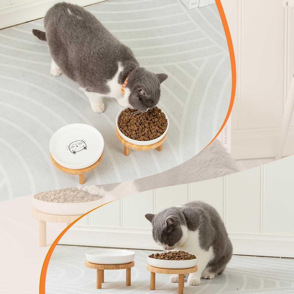 Lusifaco Shallow Wide Elevated Cat Bowls Whisker Fatigue(Pink,Set of 2)