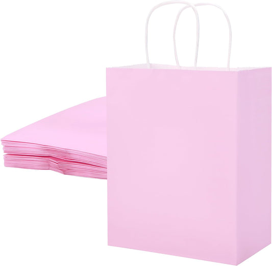 25 Pack Pink Gift Bags with Handles – 8x4.5x10 Medium Bags for Shopping, Retail, DIY, Wedding, Party Favors & Special Occasions