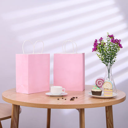 25 Pack Pink Gift Bags with Handles – 8x4.5x10 Medium Bags for Shopping, Retail, DIY, Wedding, Party Favors & Special Occasions