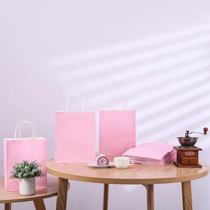 25 Pack Pink Gift Bags with Handles – 8x4.5x10 Medium Bags for Shopping, Retail, DIY, Wedding, Party Favors & Special Occasions