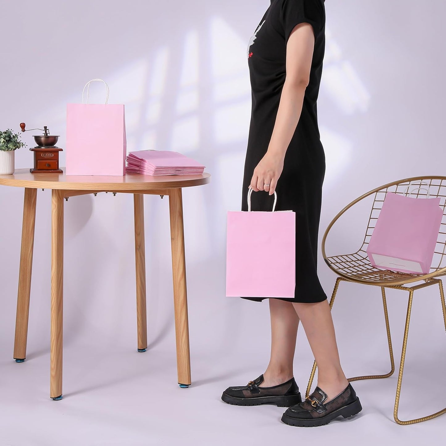 25 Pack Pink Gift Bags with Handles – 8x4.5x10 Medium Bags for Shopping, Retail, DIY, Wedding, Party Favors & Special Occasions