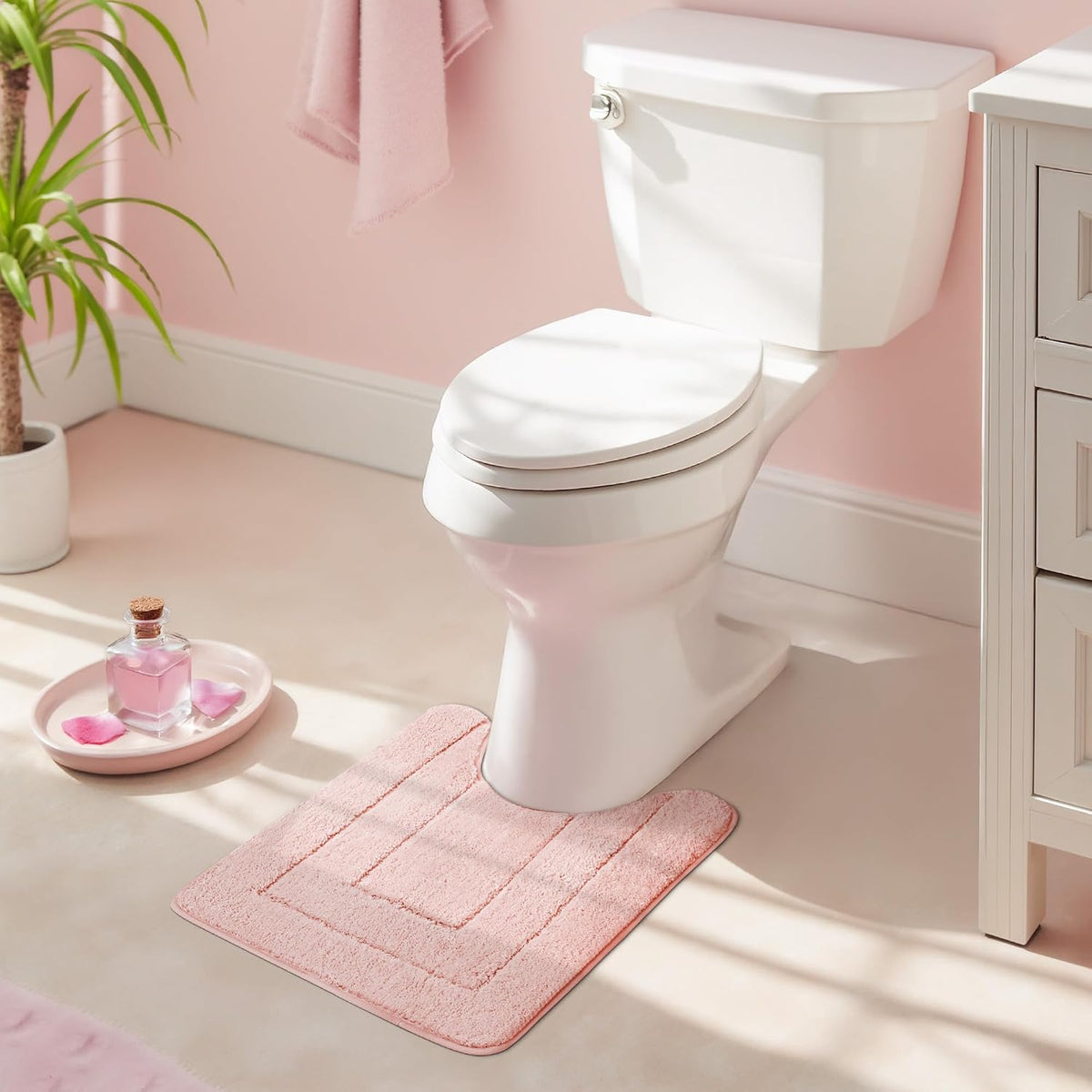 Pink U Shaped Toilet Rug 20" x 24", Non-Slip Bath Mat