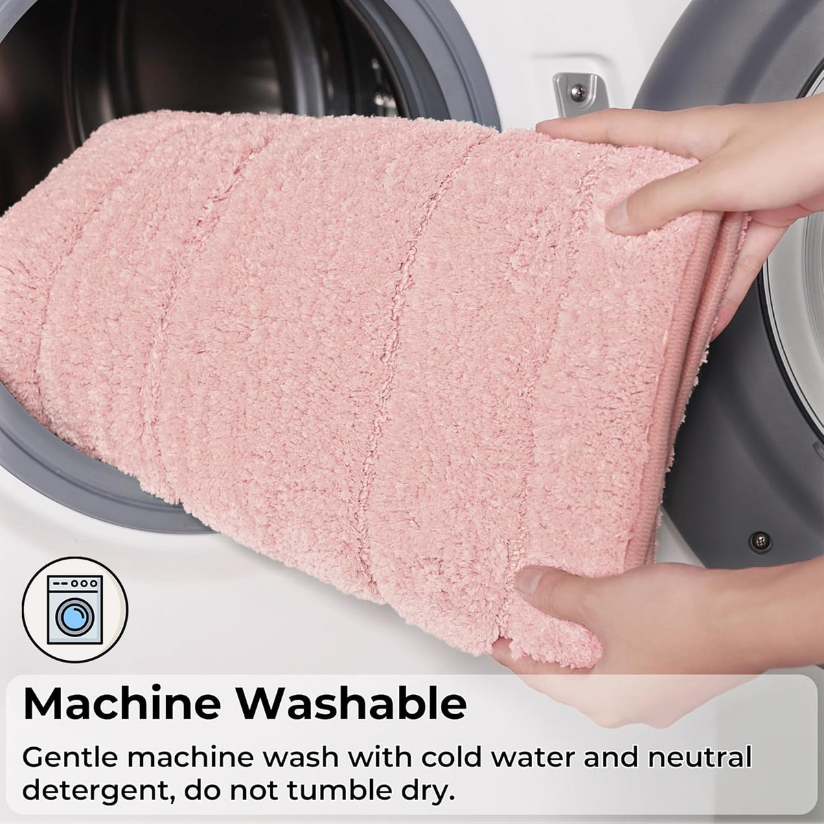 Pink U Shaped Toilet Rug 20" x 24", Non-Slip Bath Mat