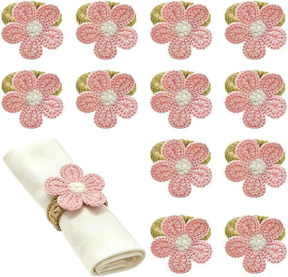 12Pcs Flower Napkin Rings, Handmade Faux Pink Daisy Napkin Ring