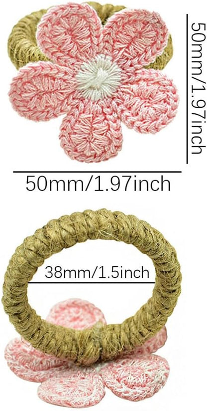 12Pcs Flower Napkin Rings, Handmade Faux Pink Daisy Napkin Ring