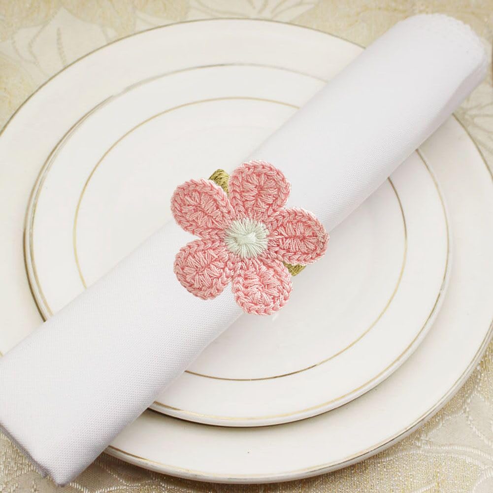 12Pcs Flower Napkin Rings, Handmade Faux Pink Daisy Napkin Ring