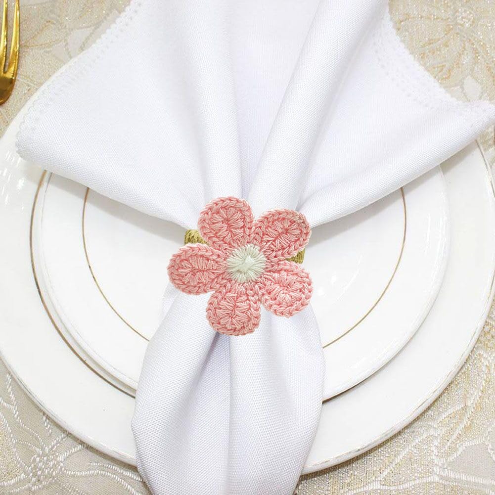 12Pcs Flower Napkin Rings, Handmade Faux Pink Daisy Napkin Ring