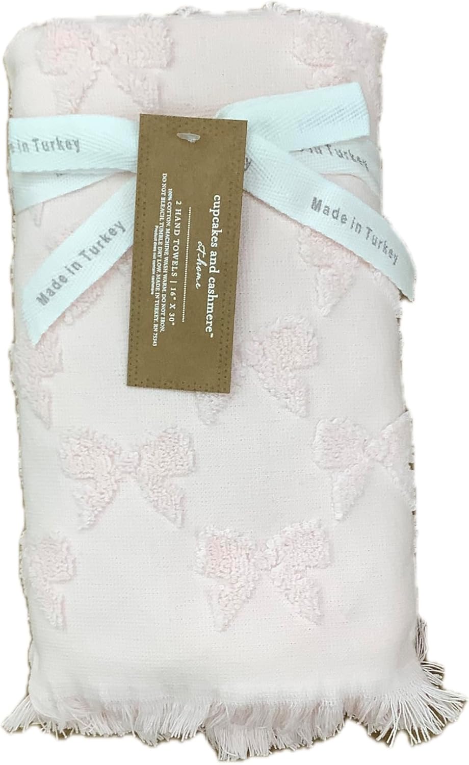 Cotton Hand Towels, 16x30 inches, Set of 2 (Light Pink Bows)