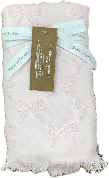 Cotton Hand Towels, 16x30 inches, Set of 2 (Light Pink Bows)