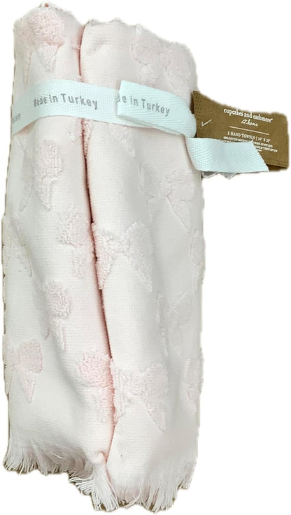 Cotton Hand Towels, 16x30 inches, Set of 2 (Light Pink Bows)