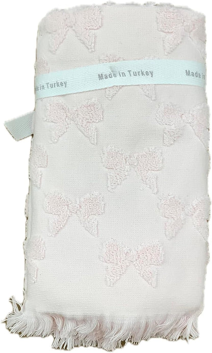 Cotton Hand Towels, 16x30 inches, Set of 2 (Light Pink Bows)