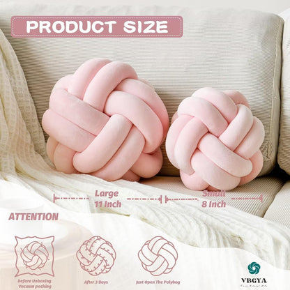 Knot Pillow Ball, Soft Home Decorative Throw Pillows Cushion, Round Changeability Knotted Pillows, Modern Home Handmade Cushions for Bedroom, Sofa, Couch (8 Inch, Light Pink)