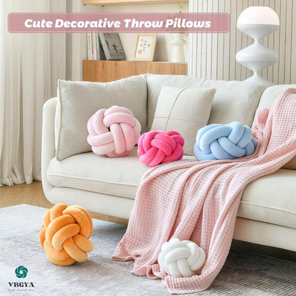 Knot Pillow Ball, Soft Home Decorative Throw Pillows Cushion, Round Changeability Knotted Pillows, Modern Home Handmade Cushions for Bedroom, Sofa, Couch (8 Inch, Light Pink)
