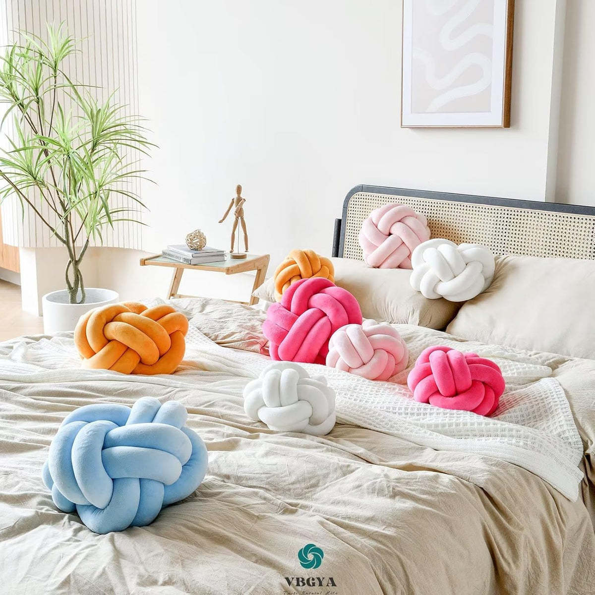 Knot Pillow Ball, Soft Home Decorative Throw Pillows Cushion, Round Changeability Knotted Pillows, Modern Home Handmade Cushions for Bedroom, Sofa, Couch (8 Inch, Light Pink)