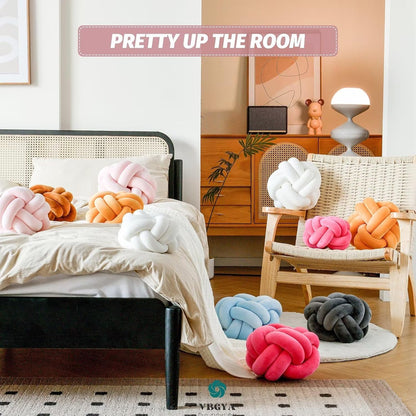 Knot Pillow Ball, Soft Home Decorative Throw Pillows Cushion, Round Changeability Knotted Pillows, Modern Home Handmade Cushions for Bedroom, Sofa, Couch (8 Inch, Light Pink)