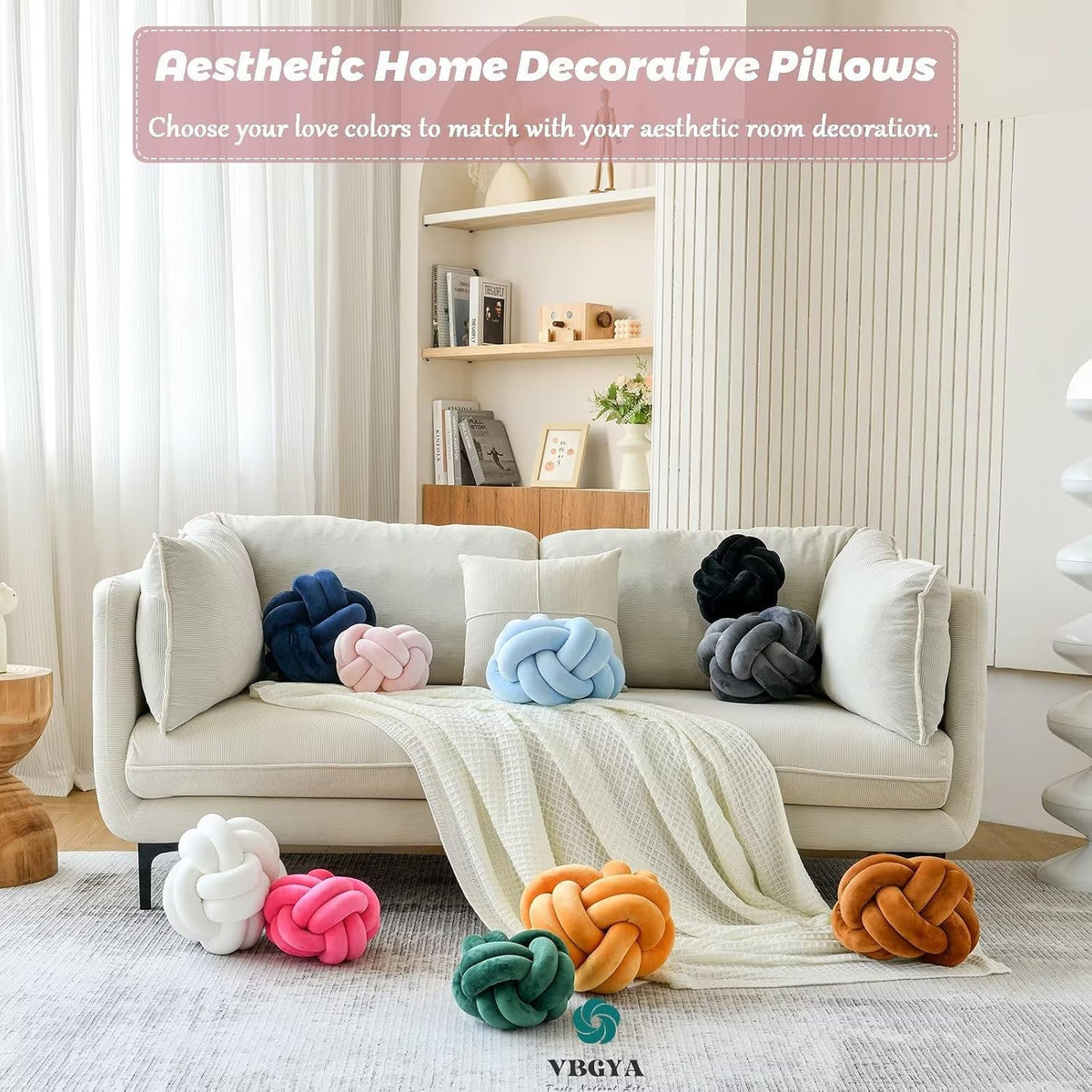 Knot Pillow Ball, Soft Home Decorative Throw Pillows Cushion, Round Changeability Knotted Pillows, Modern Home Handmade Cushions for Bedroom, Sofa, Couch (8 Inch, Light Pink)