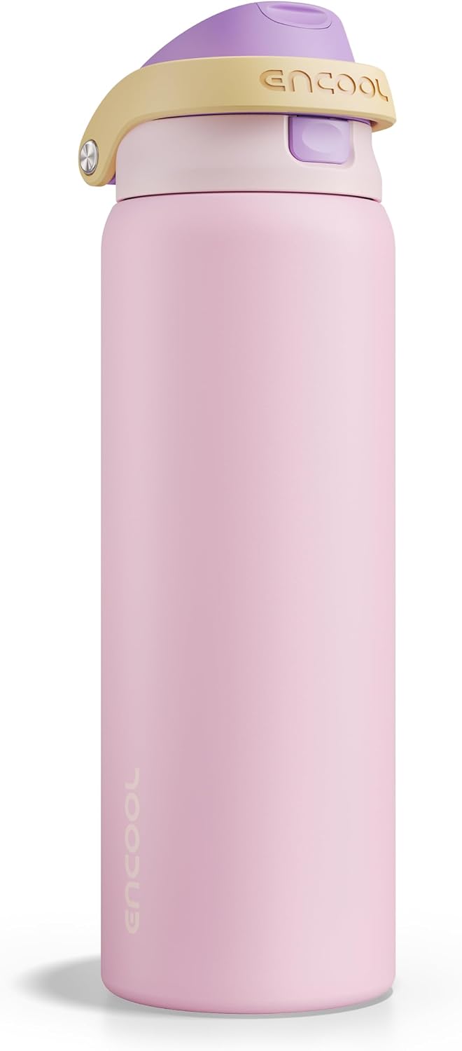 Leakproof Insulated Water Bottle with Straw Dual-Sip Water Bottle Bag-Safe Design for Work, Commute & Gym – Keeps Drinks Cold All Day, 32 oz, Peach Purple
