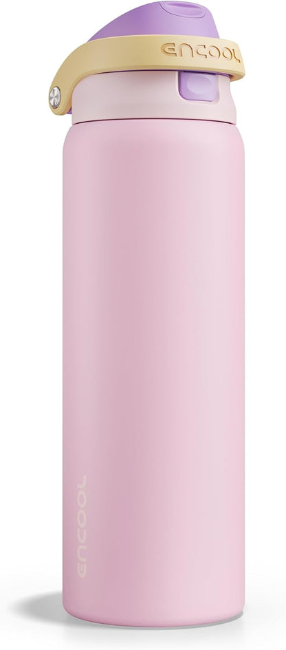 Leakproof Insulated Water Bottle with Straw Dual-Sip Water Bottle Bag-Safe Design for Work, Commute & Gym – Keeps Drinks Cold All Day, 32 oz, Peach Purple