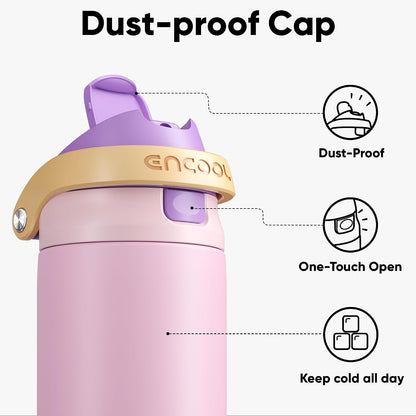 Leakproof Insulated Water Bottle with Straw Dual-Sip Water Bottle Bag-Safe Design for Work, Commute & Gym – Keeps Drinks Cold All Day, 32 oz, Peach Purple
