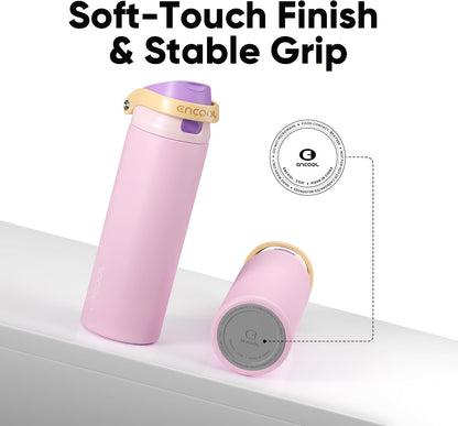 Leakproof Insulated Water Bottle with Straw Dual-Sip Water Bottle Bag-Safe Design for Work, Commute & Gym – Keeps Drinks Cold All Day, 32 oz, Peach Purple