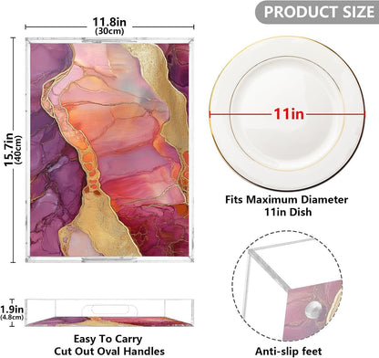 Acrylic Rectangular Tray Marble Peach Burgundy Clear Acrylic Tray with Handles 12" x 16" Serving Trays Clear Spill-Proof