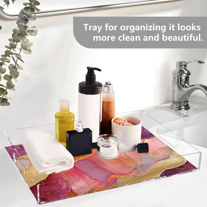 Acrylic Rectangular Tray Marble Peach Burgundy Clear Acrylic Tray with Handles 12" x 16" Serving Trays Clear Spill-Proof