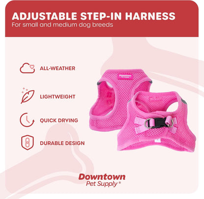 Step-in Dog Harness – No Pull, Adjustable Padded Mesh with Reflective Trim, Secure Buckle Strap – Comfortable & Breathable Small Dog Harness, Small, Pink