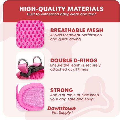 Step-in Dog Harness – No Pull, Adjustable Padded Mesh with Reflective Trim, Secure Buckle Strap – Comfortable & Breathable Small Dog Harness, Small, Pink