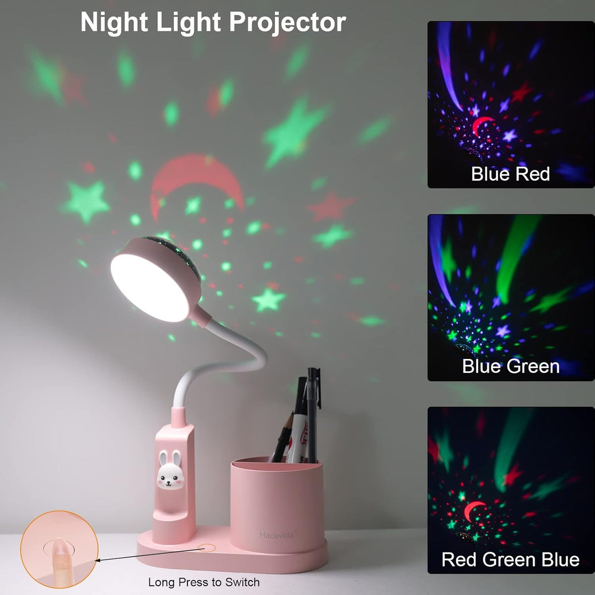 Pink Desk Lamp for Home Office, Touch Small Table Light for Kids